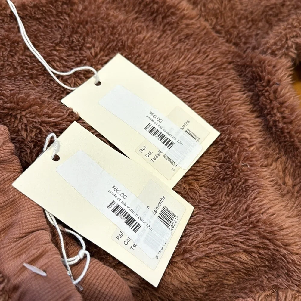 NWT Emile et Ida Auburn brown bear fuzzy 2 piece sweatshirt jogger set 6m 12m